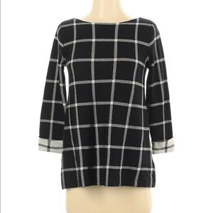 Tahari extrafine Merino wool checked windowpane boatneck sweater